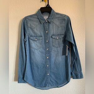 Time and Tru Blue Denim Button Down Shirt